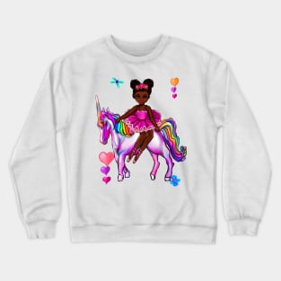 Princess on a unicorn cute black girl African American ballerina Crewneck Sweatshirt